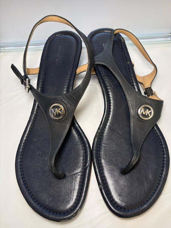 Michael Kors Shoes - Michael Kors Navy Blue Leather Thong Sandals Women’s Size 10M Wedge Heel